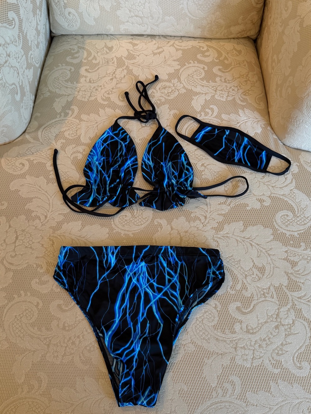 Black & Blue Rave Set with Electric Blue Lightning Print
